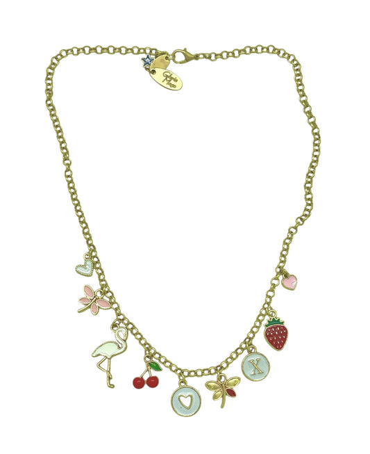 Collar multicharms colores tendencia en latón dorado