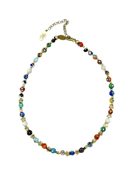 Collar multicolor Talisman de Luz en luz en latón dorado