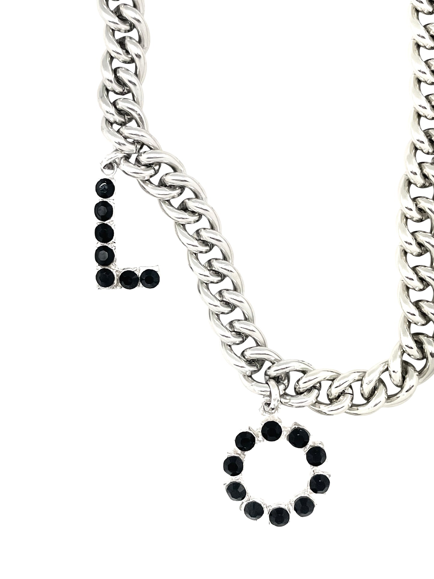 Collar largo LOVE en cristal Sw negro y plata 10µ