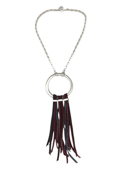 Collar Flecos largos piel burdeos y plata 10µ