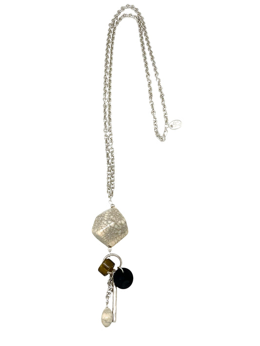 Collar largo Meteoro pendant charms nacar cristal en plata 10µ