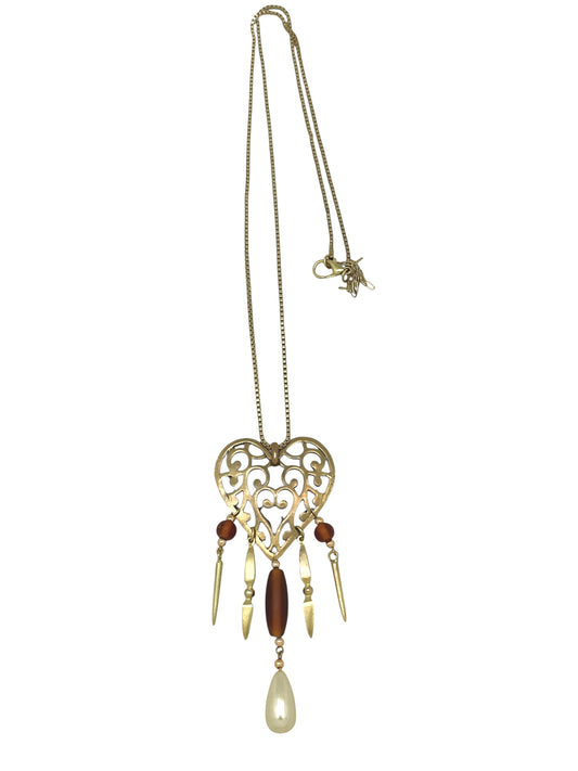 Collar largo Corazón Pendant perlas y cristal plata 10µ
