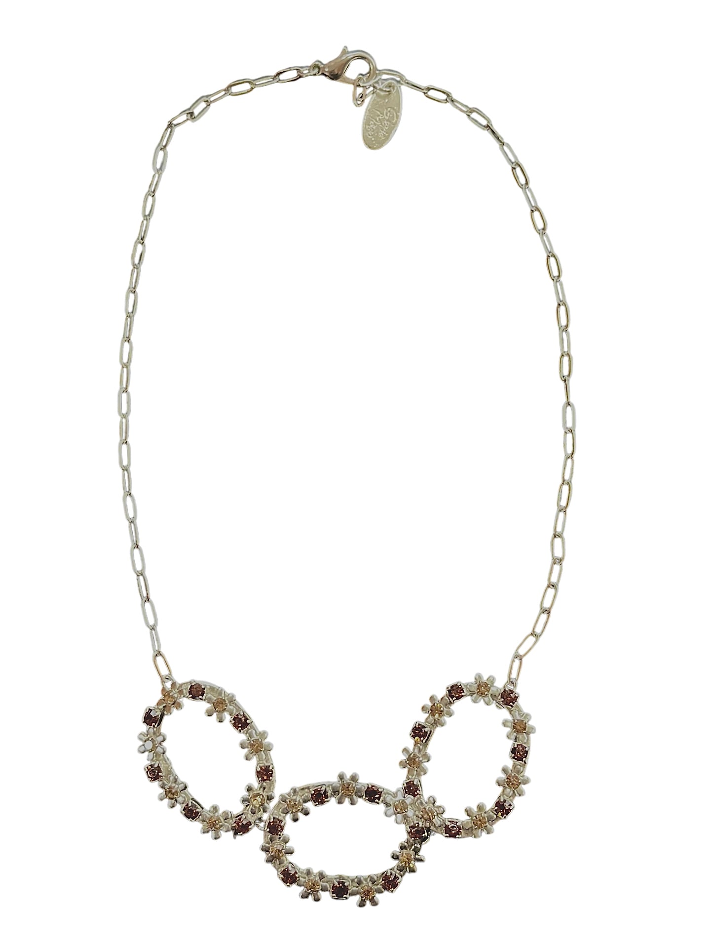 Gargantilla Triple Oval Sw plata y mix marrones_light topaz_smoth topaz