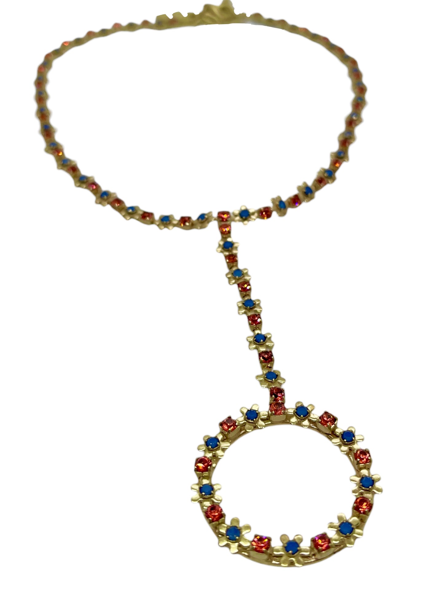 Gargantilla Pendant Sw dorado y cristales mix blue opal paparadcha