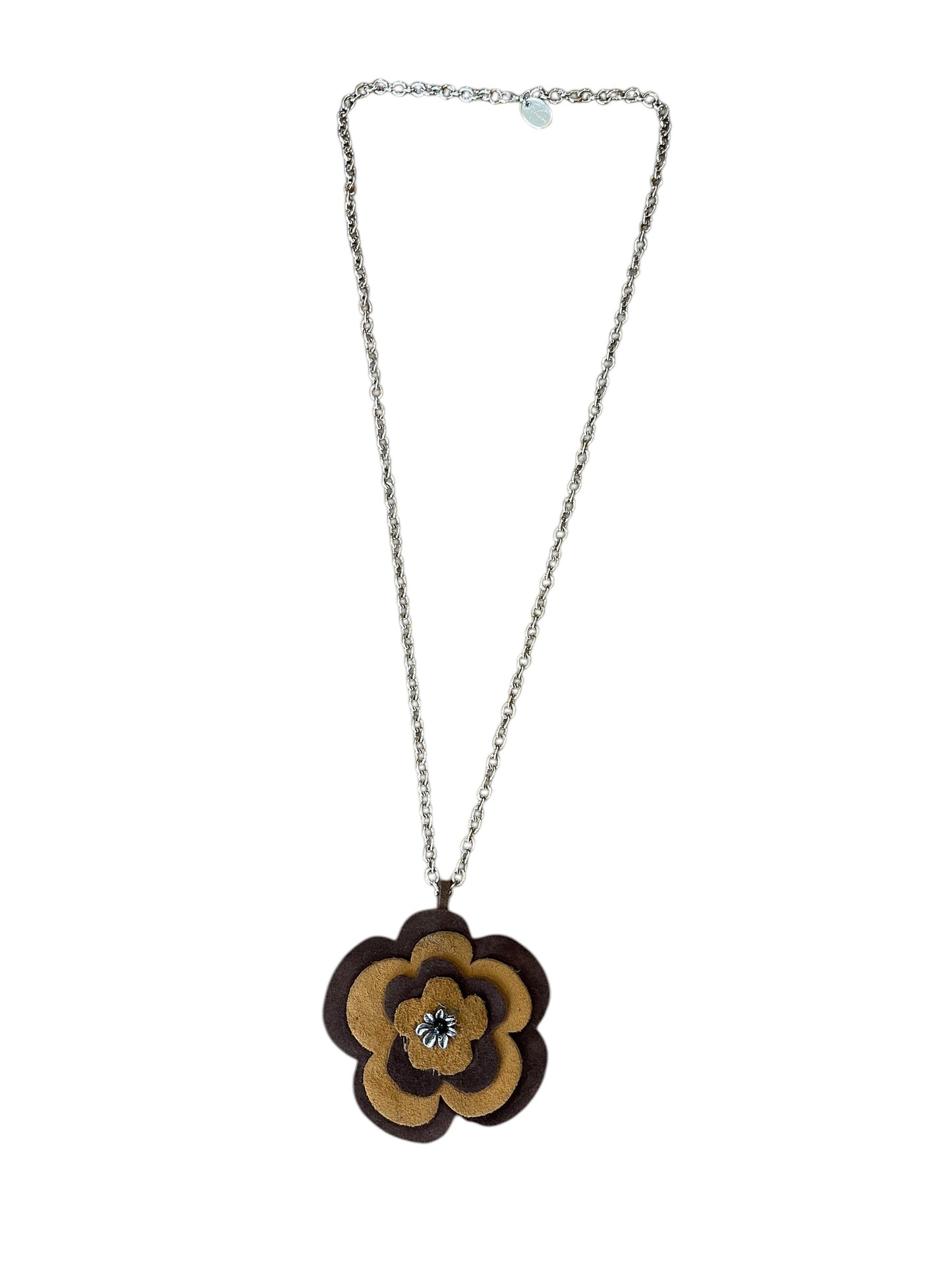Collar flor piel en capas colores y cadena plata 10µ