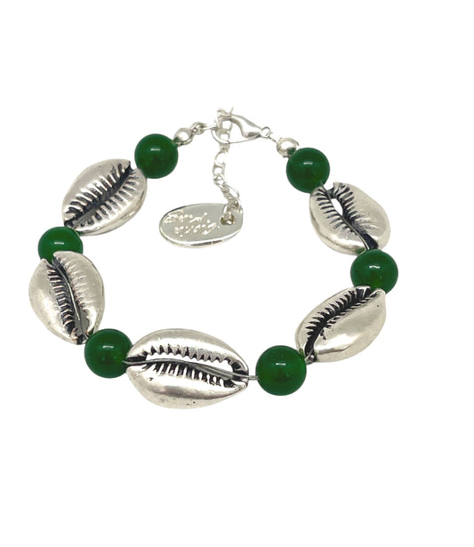 Pulsera caracola jade verde y plata 10µ