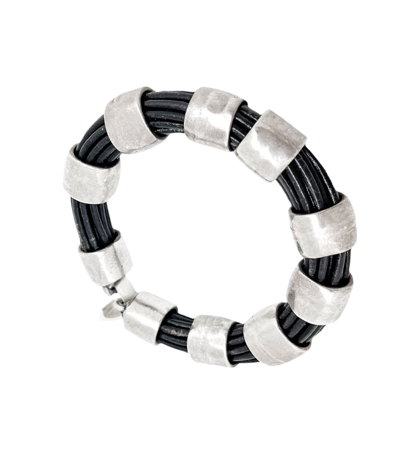 Pulsera Round en cuero negro