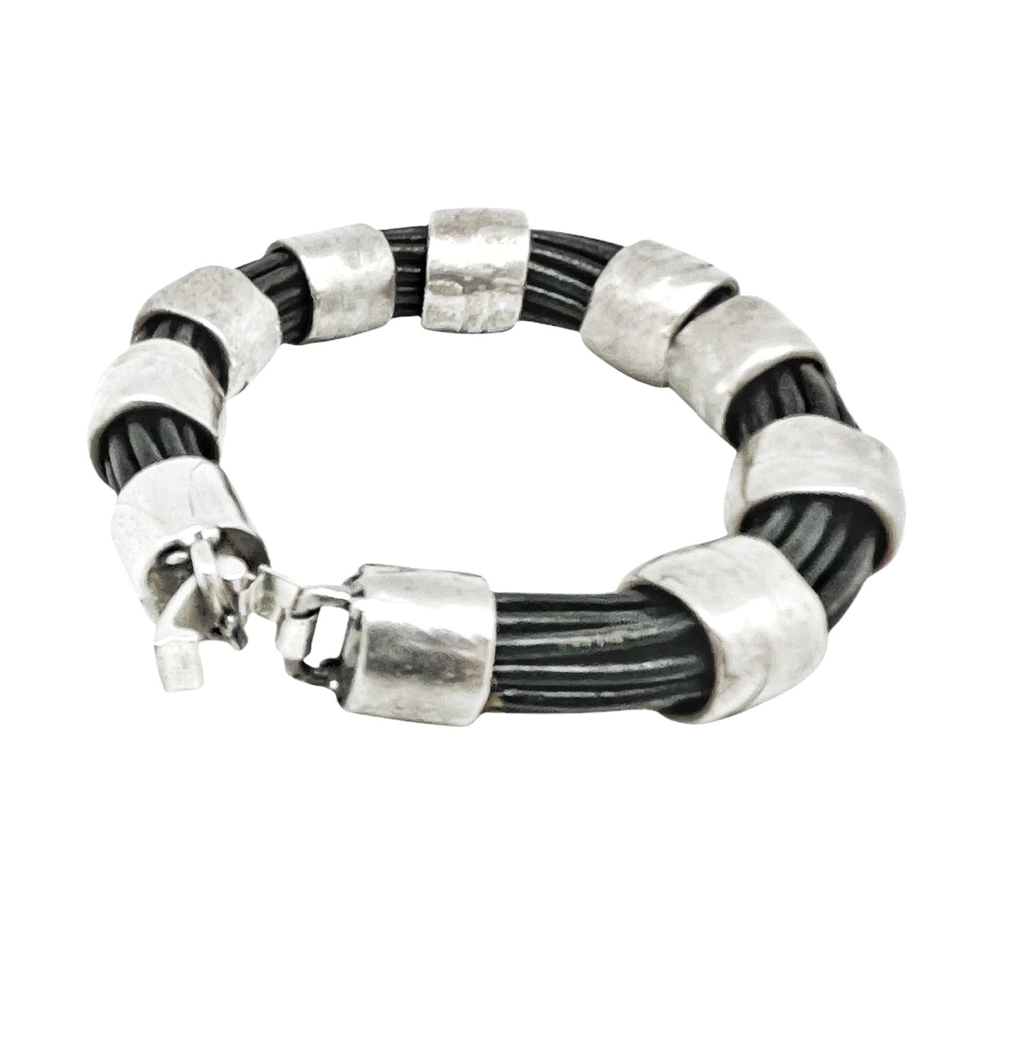 Pulsera Round en cuero negro