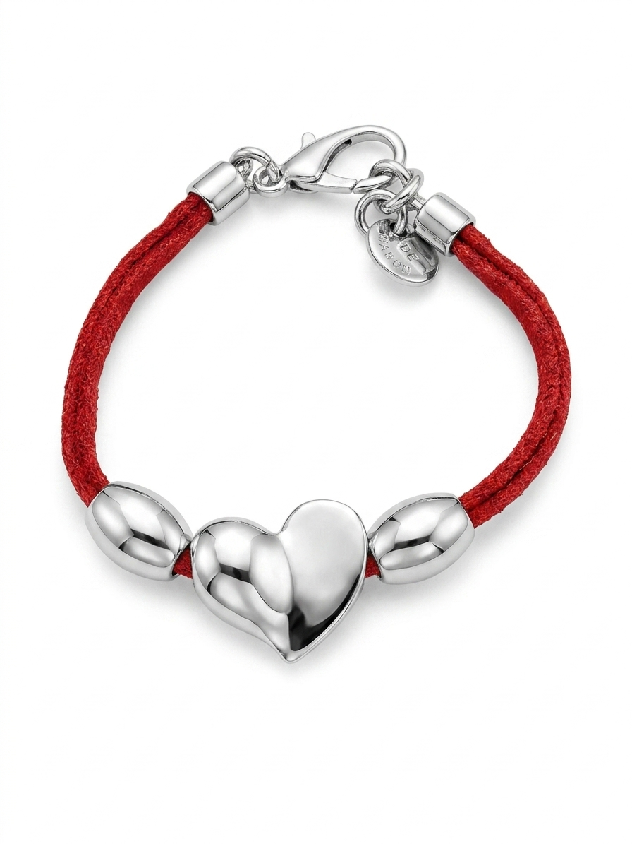 Pulsera piel corazón rojo