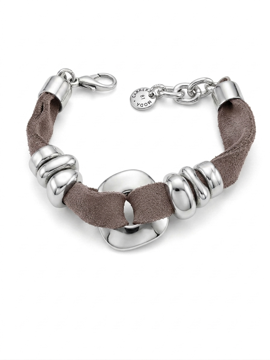 Pulsera piel taupé cuadrados