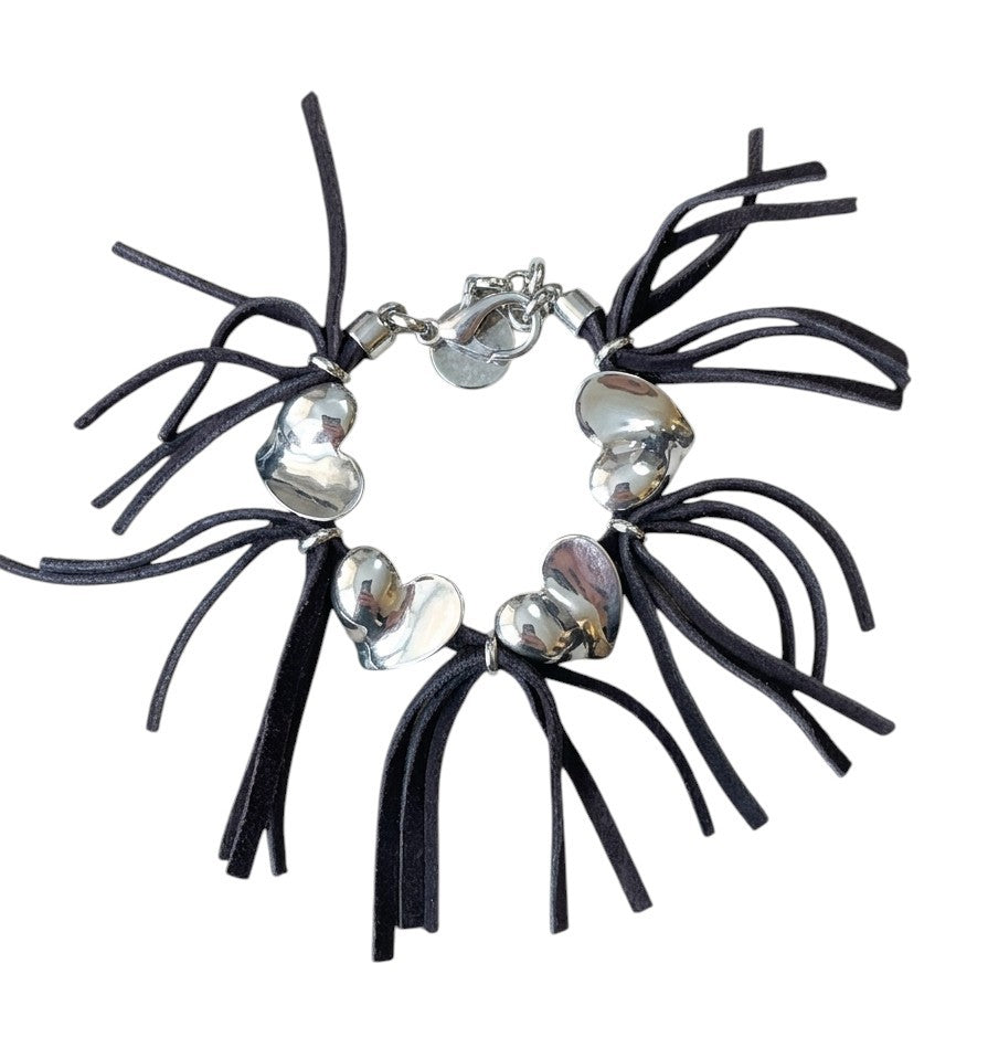 Pulsera flecos corazón piel marrón