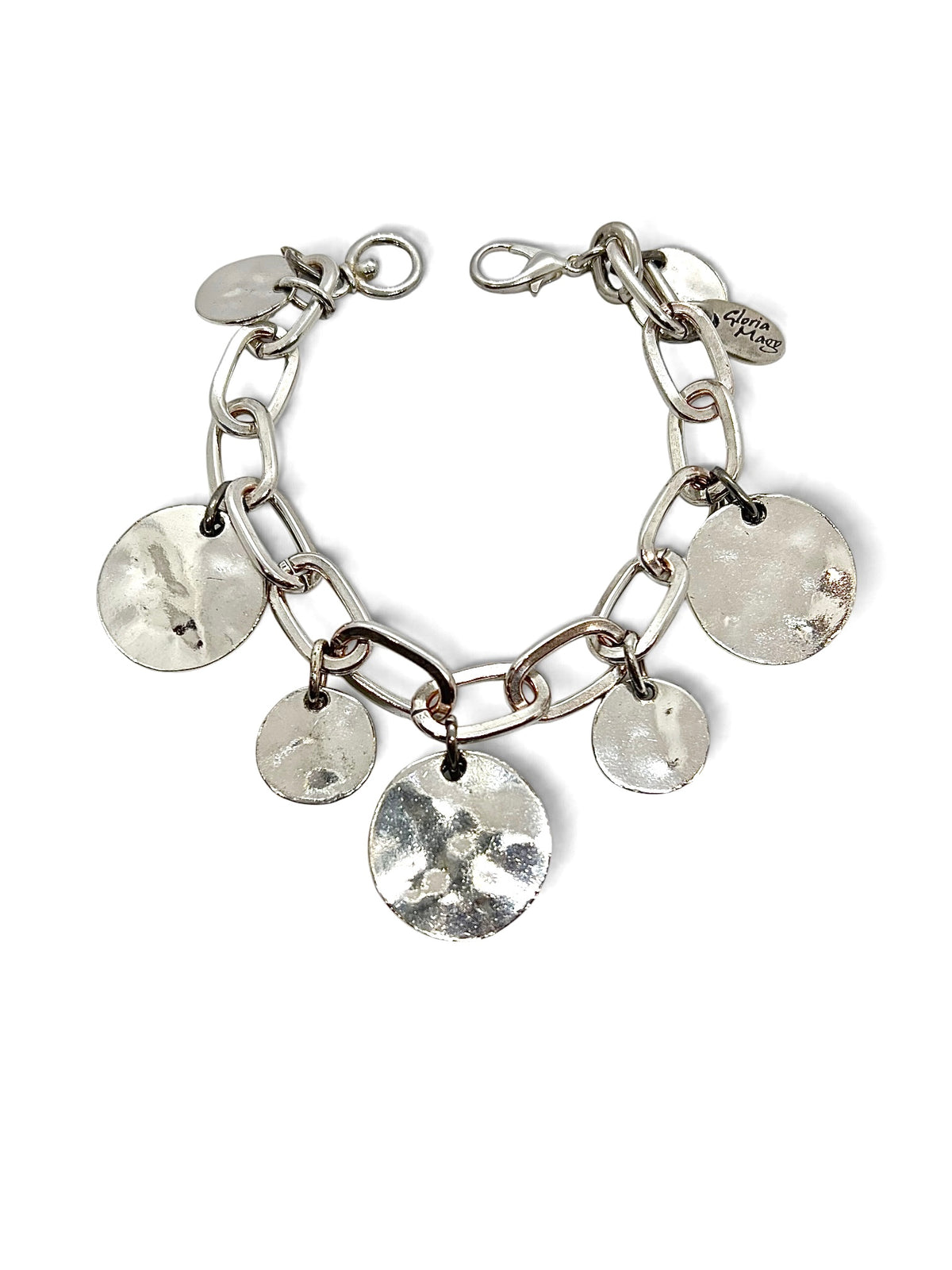 Pulsera cadena metal y chapas charms  en plata 10µ