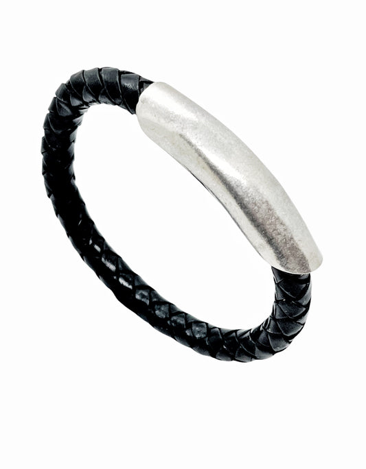 Pulsera Tube cuero trenzado plata