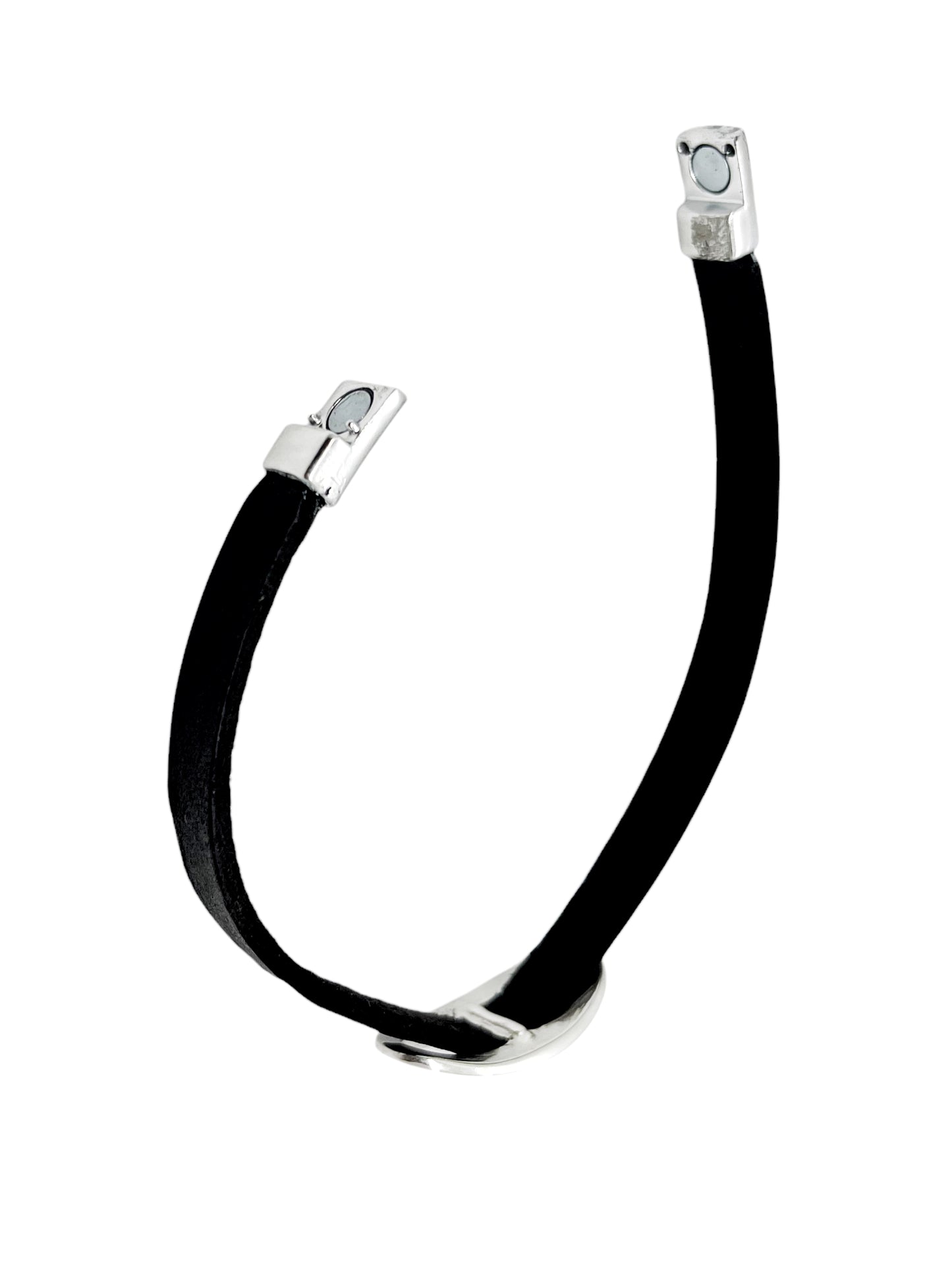 Pulsera cuero Hebilla cierre iman negro y plata