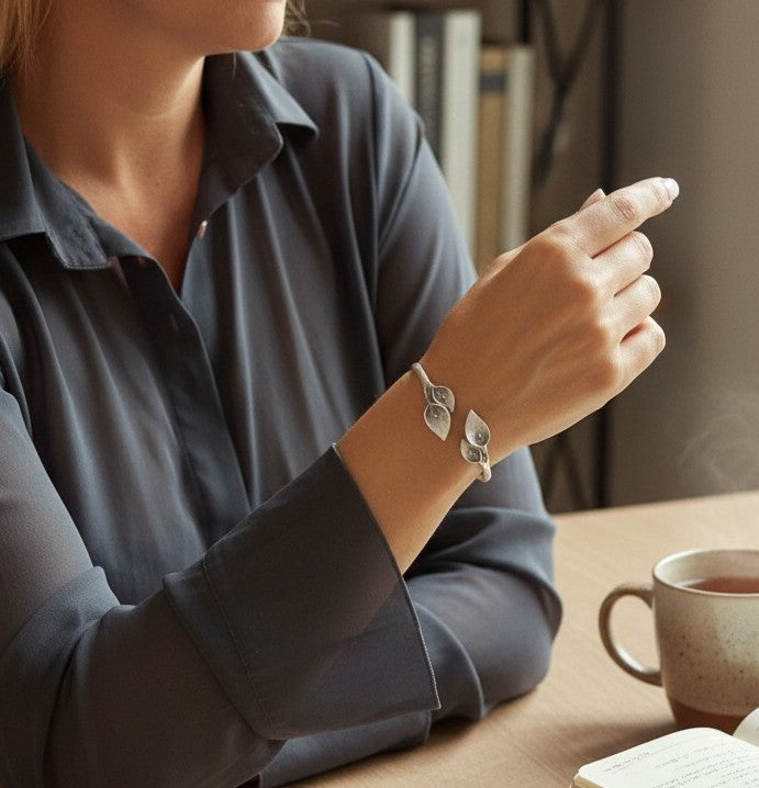 Pulsera calas dobles en latón ajustable plata 7micras