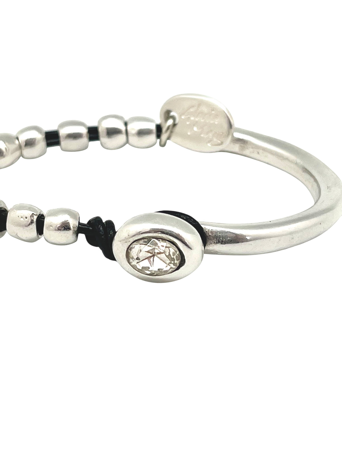 Pulsera media cuero plata chapado y cristal Sw