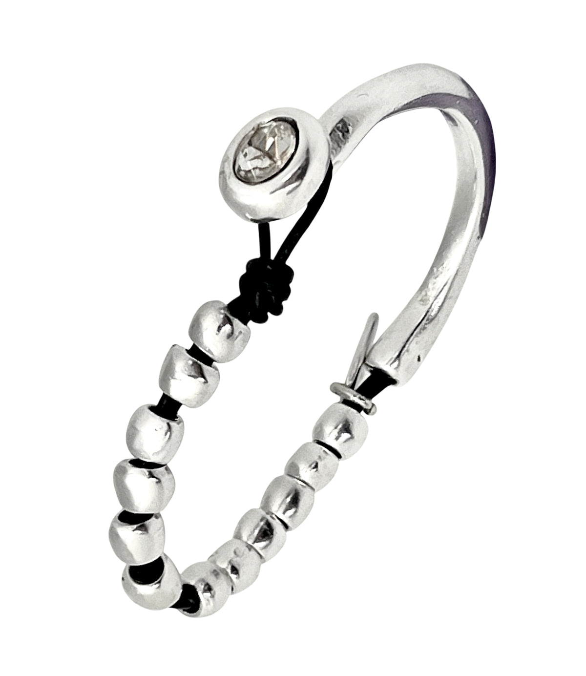 Pulsera media cuero plata chapado y cristal Sw