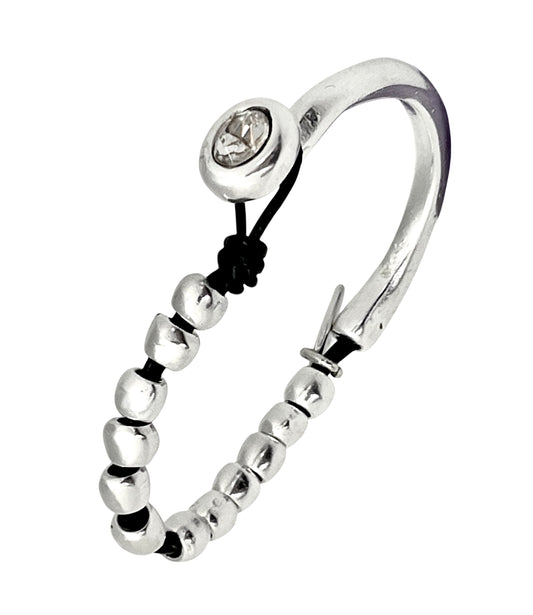 Pulsera media cuero plata chapado y cristal Sw