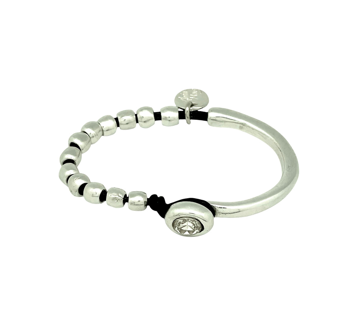 Pulsera media cuero plata chapado y cristal Sw