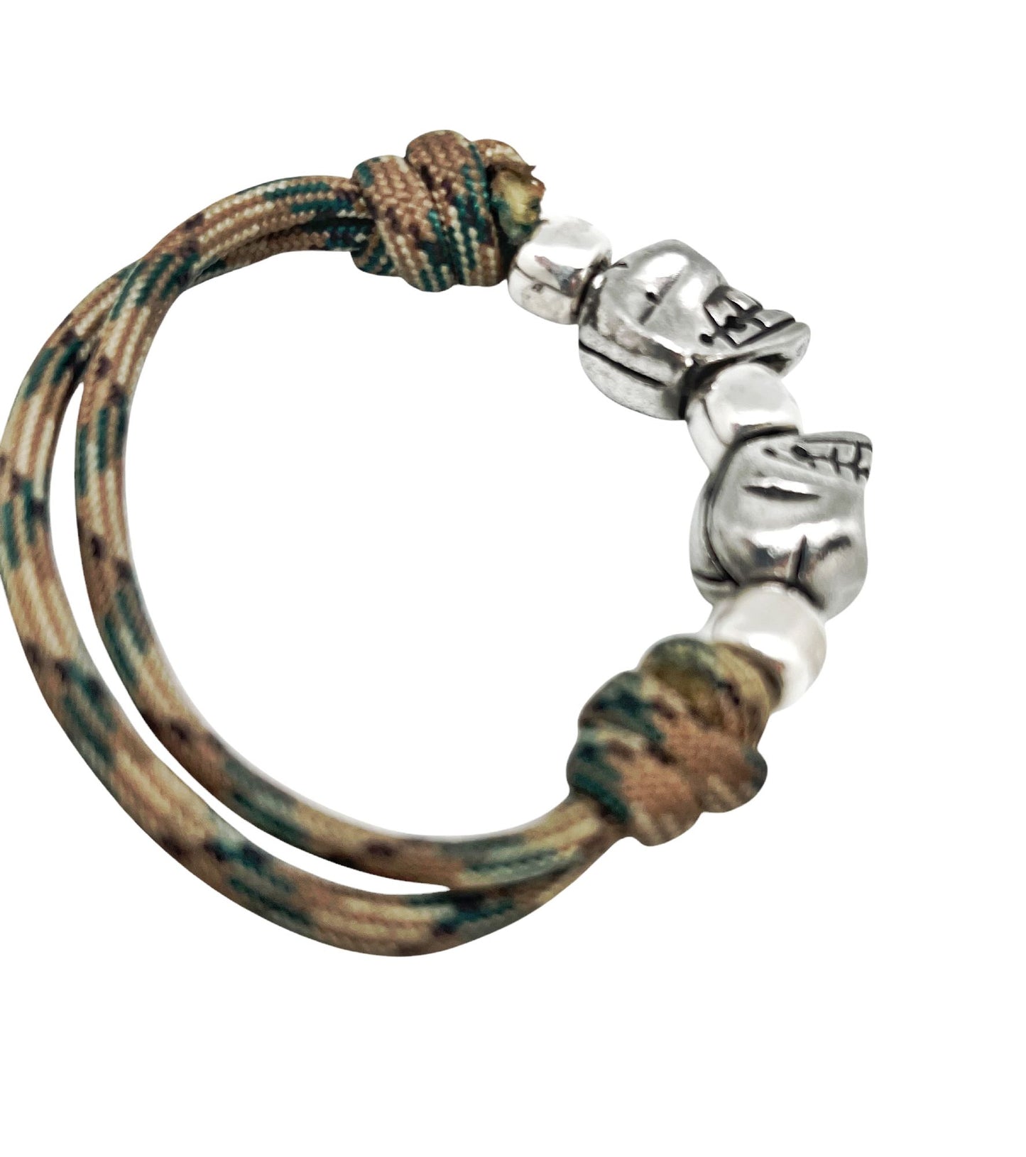 Pulsera paracord doble Skull kaki