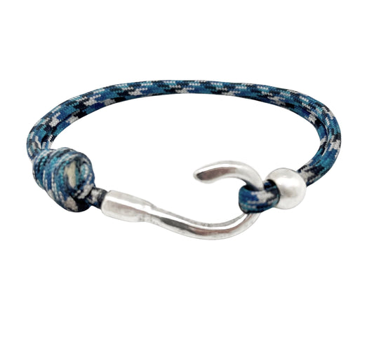 Pulsera garfio paracord en azul y plata