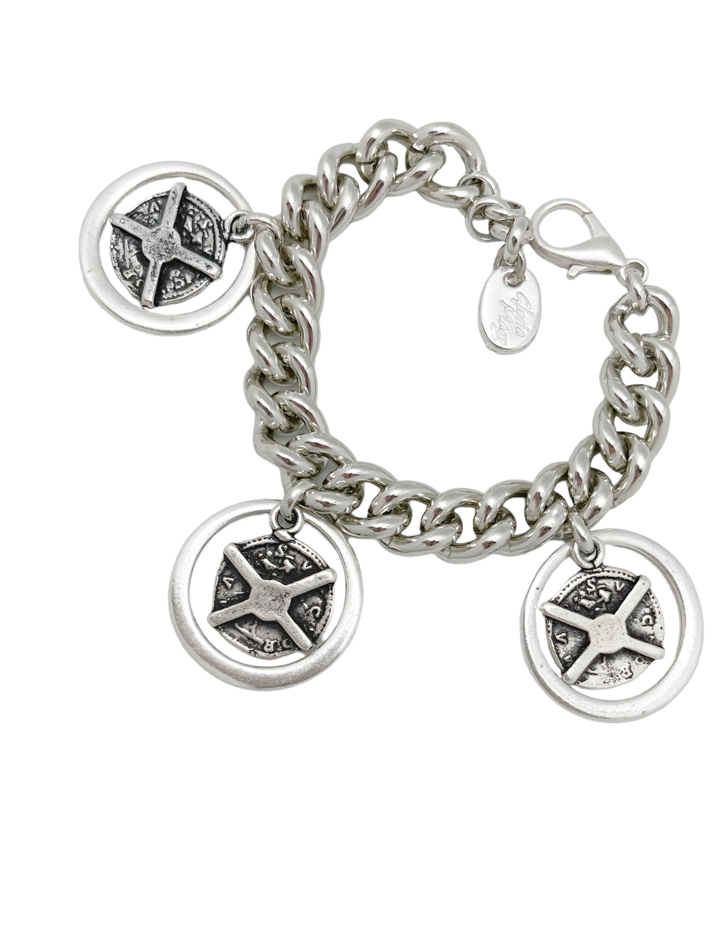 Pulsera Triple Aura con monedas tipo antigua en plata chapado