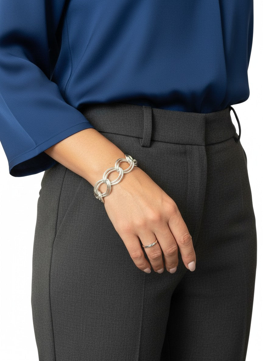 Pulsera cadena doble link chapado plata de ley 10µ