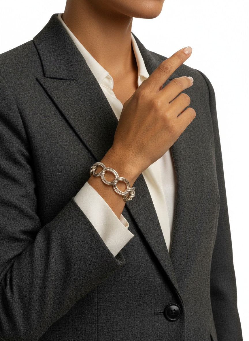 Pulsera cadena doble link chapado plata de ley 10µ
