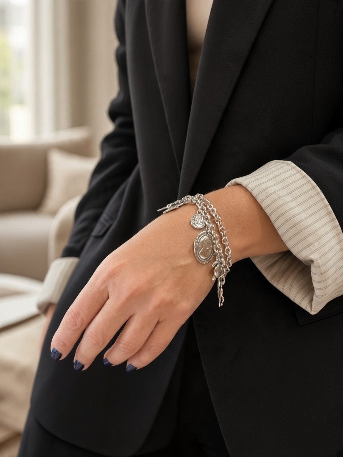 Pulsera cadenas colgantes amuleto plata 10µ