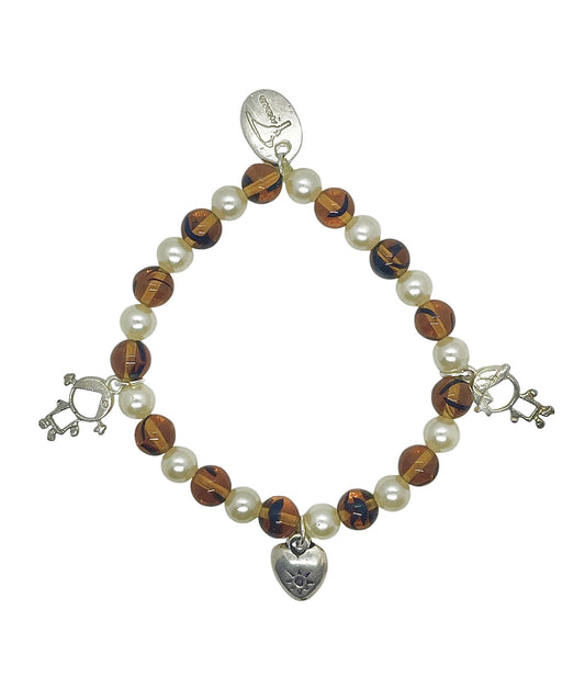 Pulsera Elástica perlas y monedas plata