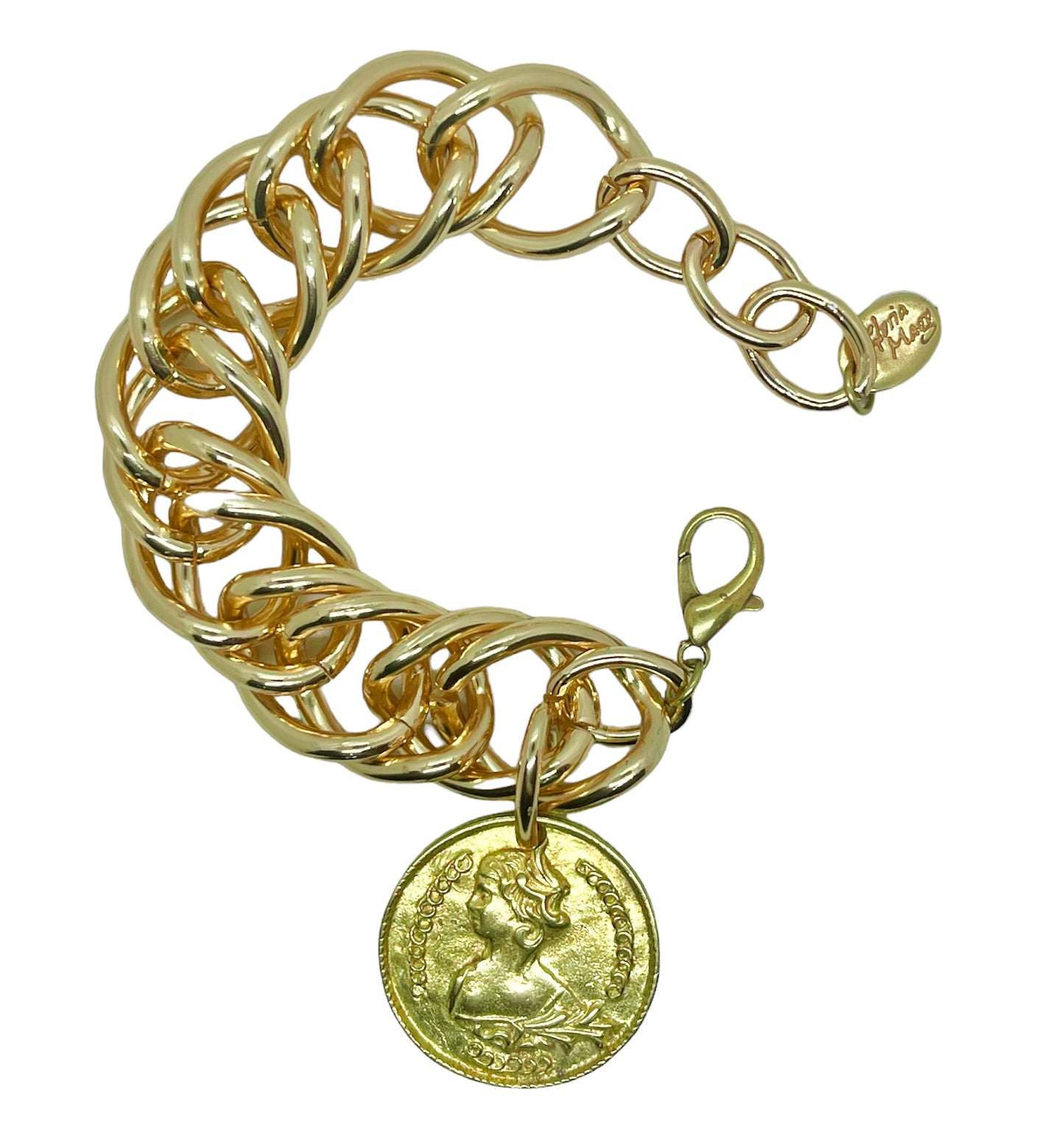 Pulsera Dorado  eslabón grande doble con moneda