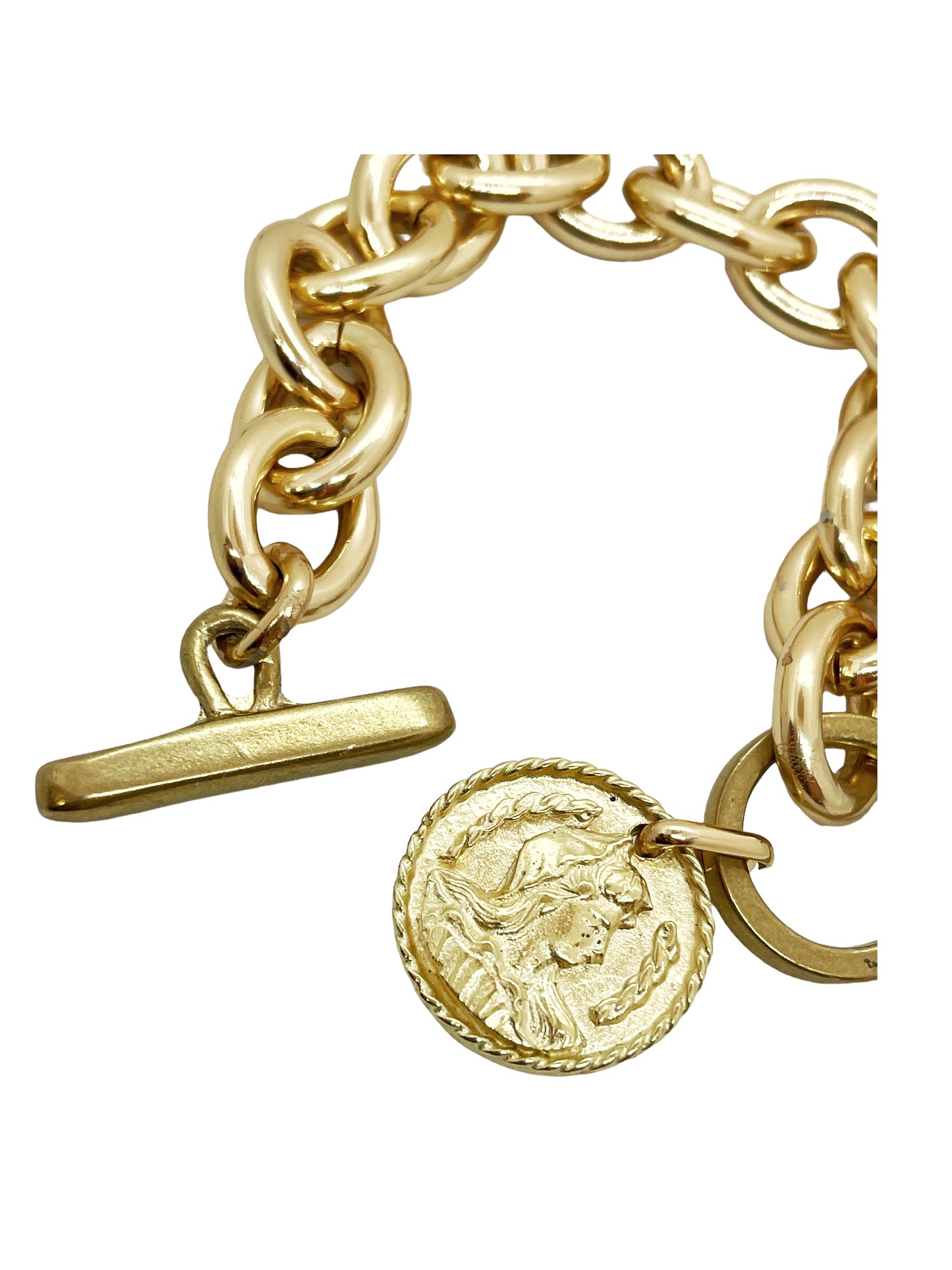 Pulsera en cadena con moneda Camp antigua en dorado