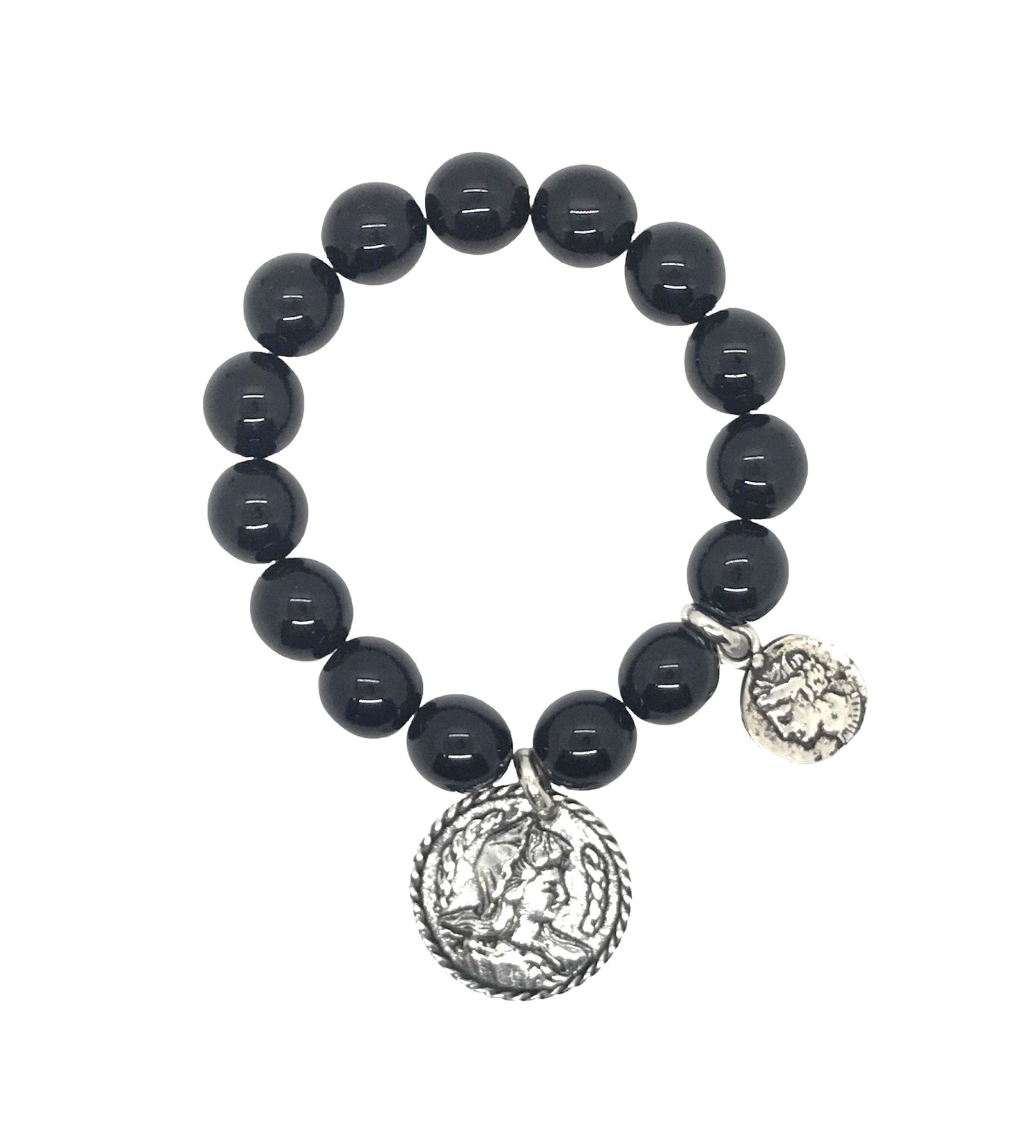 Pulsera crstal negro y monedas antiguas plata