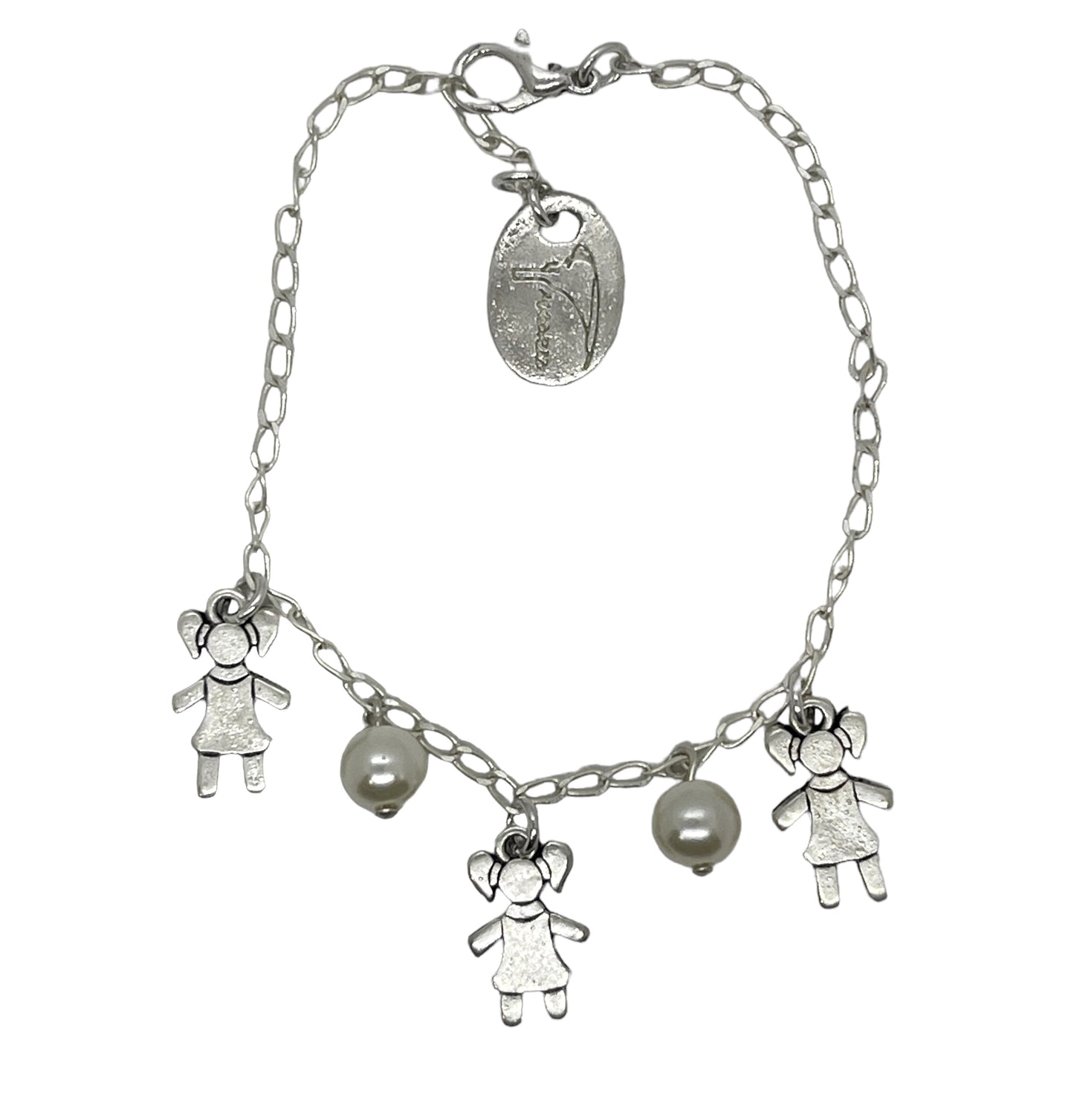 Pulsera perlas y charms niñas en plata chapado