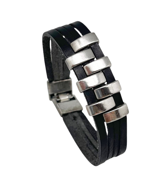 Pulsera Escala en cuero negro