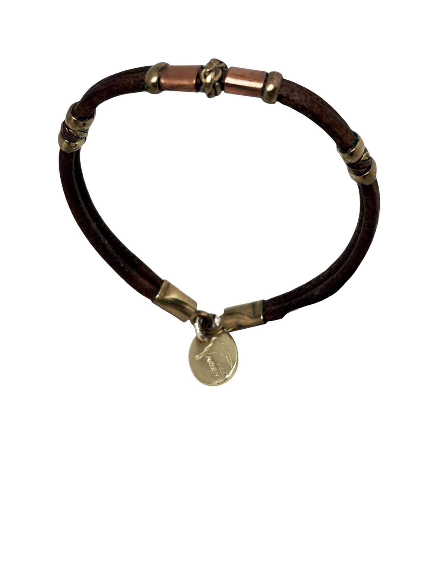 Pulsera cuero latón y cobre rizos envolventes artesanal únicas