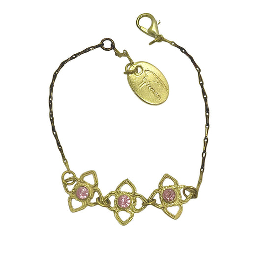 Pulsera Mismy dorado Tres flores y cristal SW color rosa
