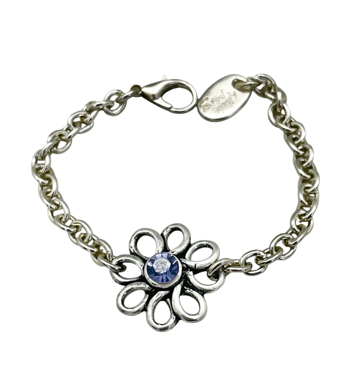 Pulsera flor margarita plata cristal Sw violeta