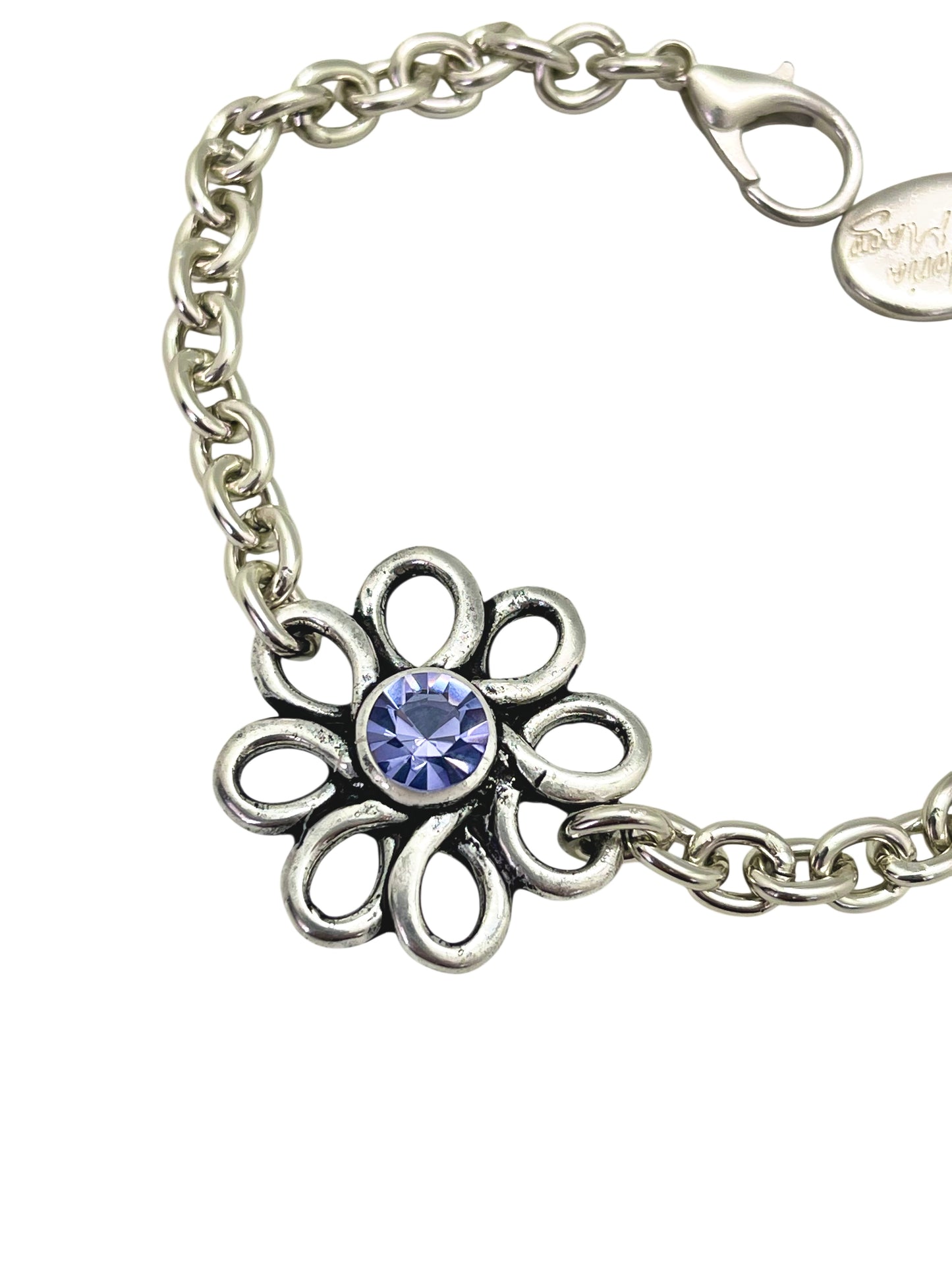 Pulsera flor margarita plata cristal Sw violeta