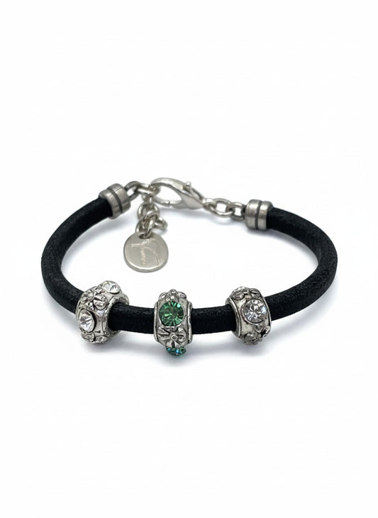 Pulsera cuero Tricolor con cristales de Sw en plata 10µ