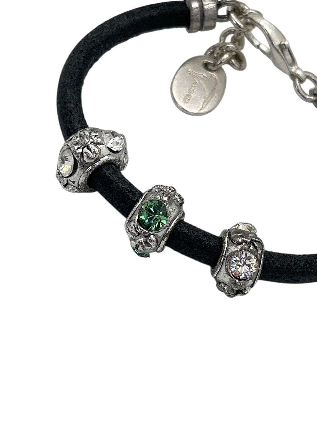 Pulsera cuero Tricolor con cristales de Sw en plata 10µ