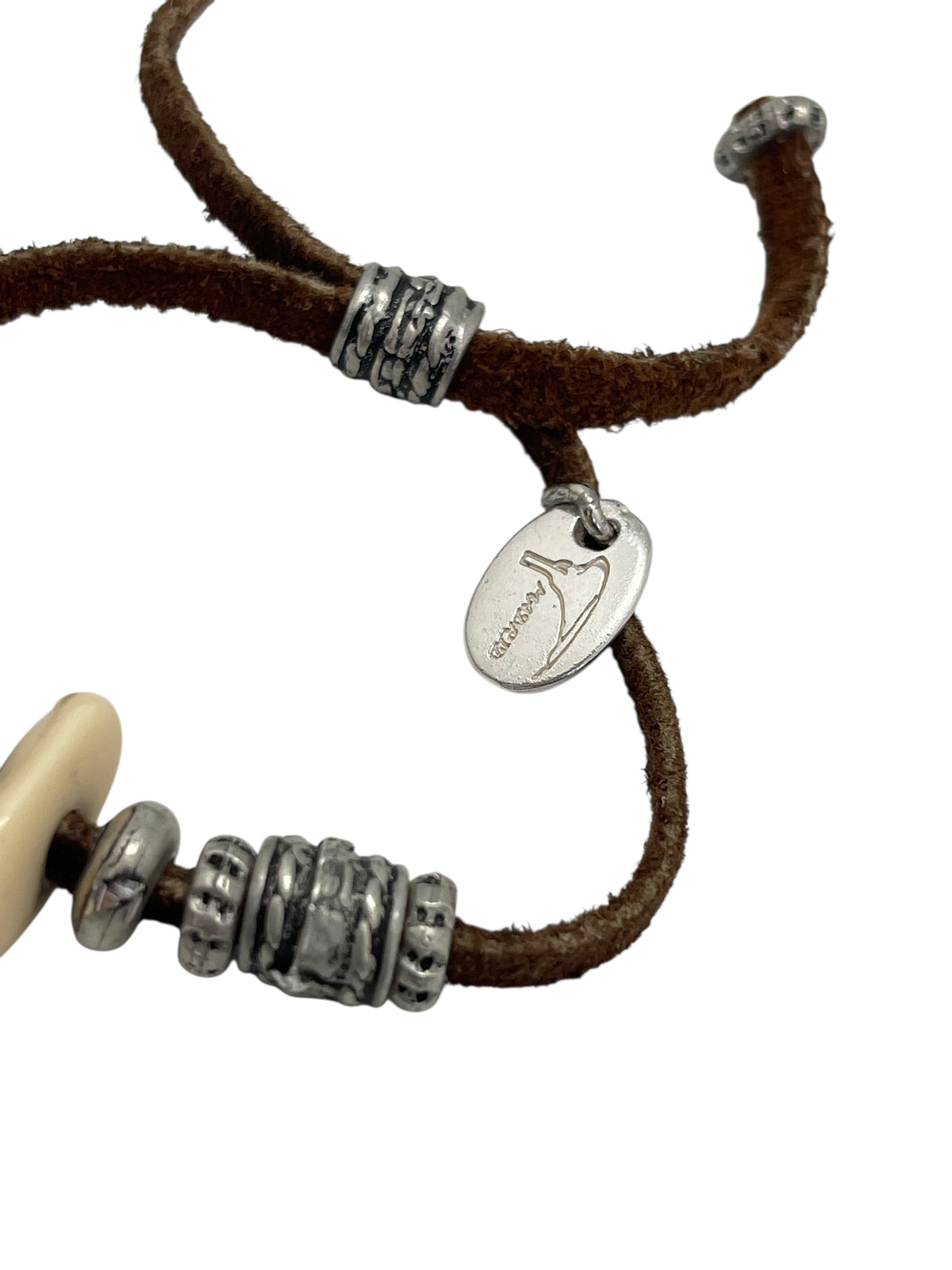 Pulsera en serraje marrón y plata 10µ ajustable