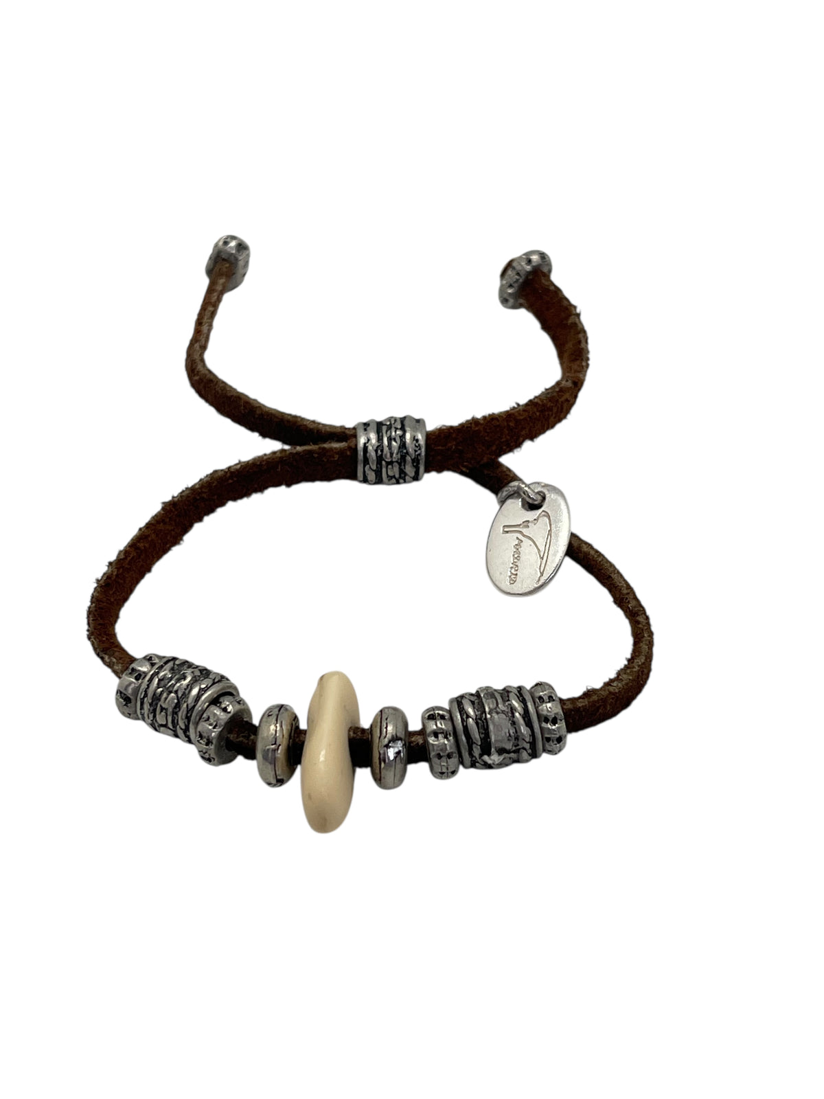 Pulsera en serraje marrón y plata 10µ ajustable