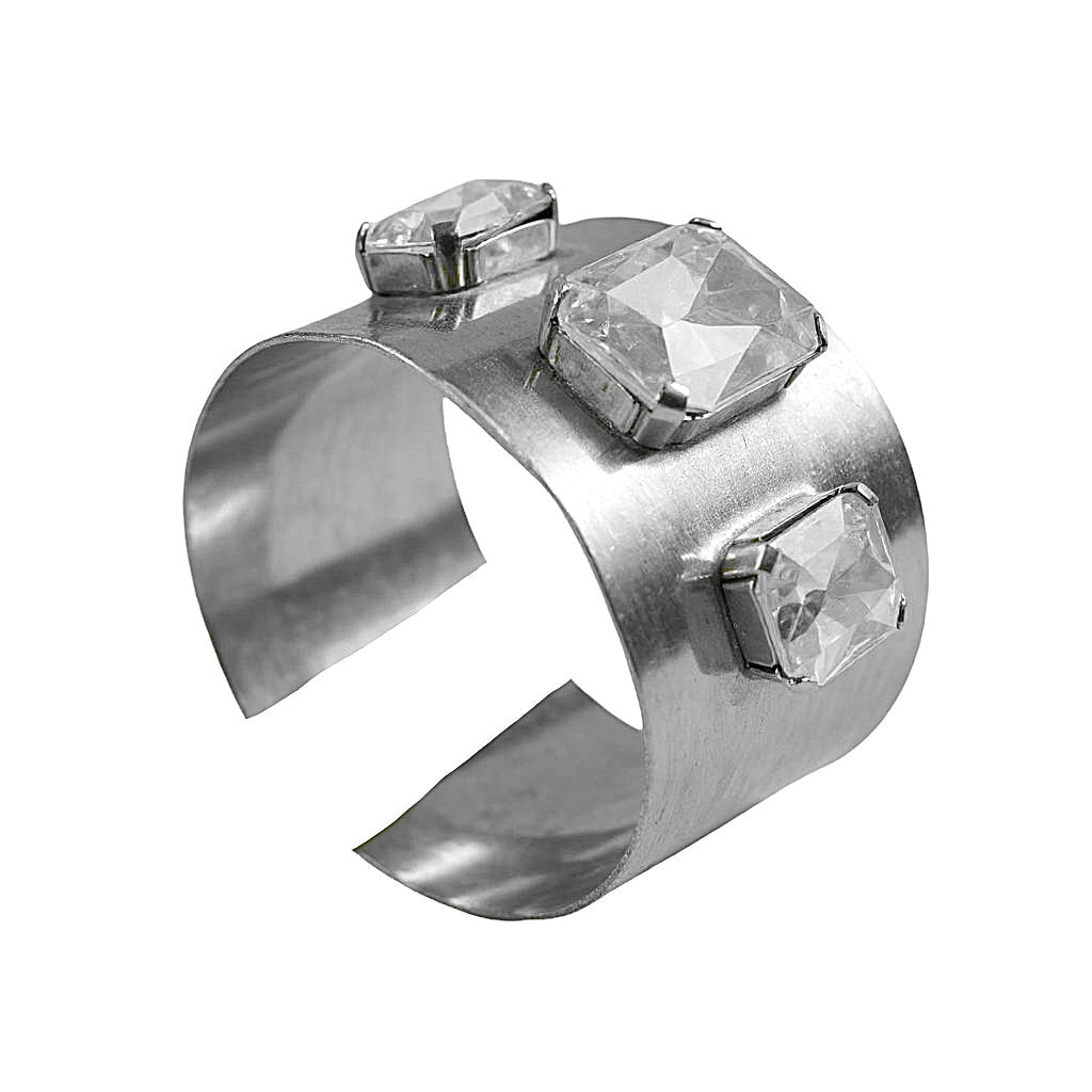 Brazalete ancho latón plata chapado 10µ y cristales diseño Gloria Mago