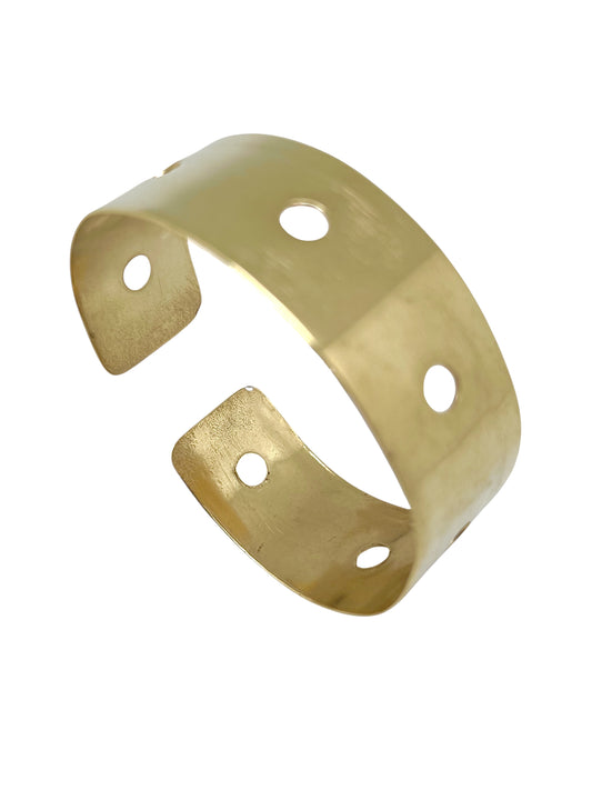 Pulseira "Laguna", punho largo em latão banhado a ouro