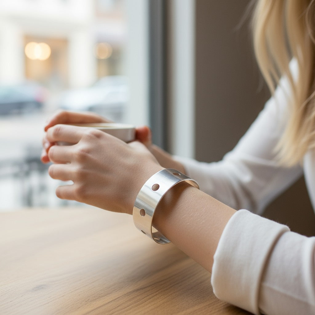 Pulseira "Laguna", punho largo em latão banhado a ouro