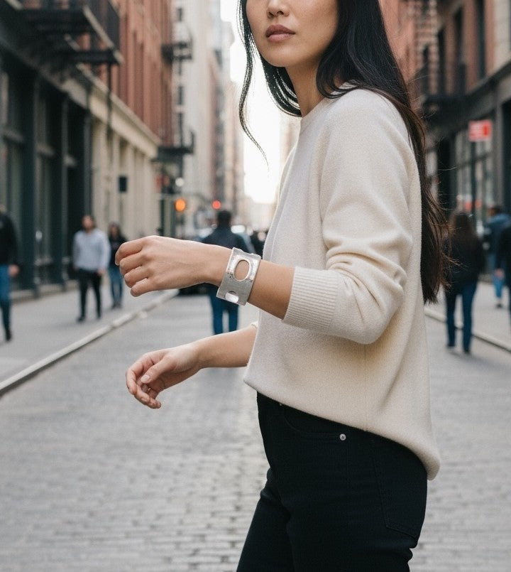 Brazalete pulsera ancha latón Elipse plata chapado 10µ