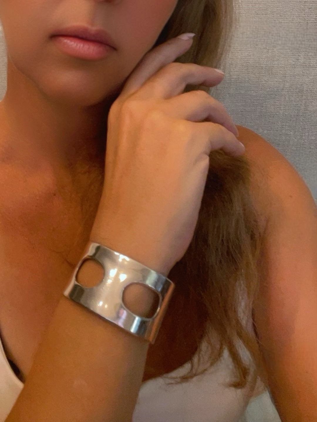 Brazalete pulsera ancha latón Elipse plata chapado 10µ