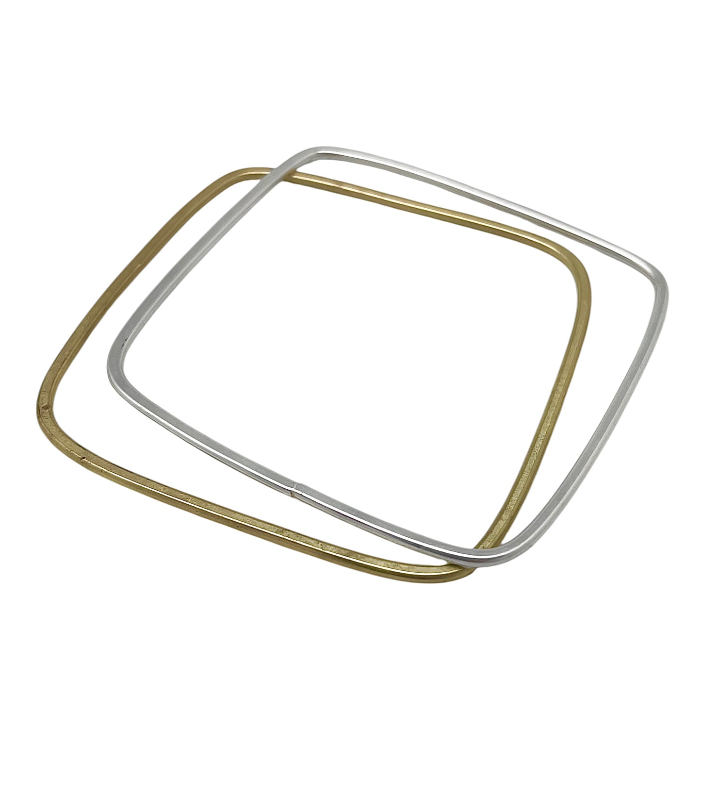 Pulseras tipo Aro Cuadradas pack oro-plata. Latón chapado