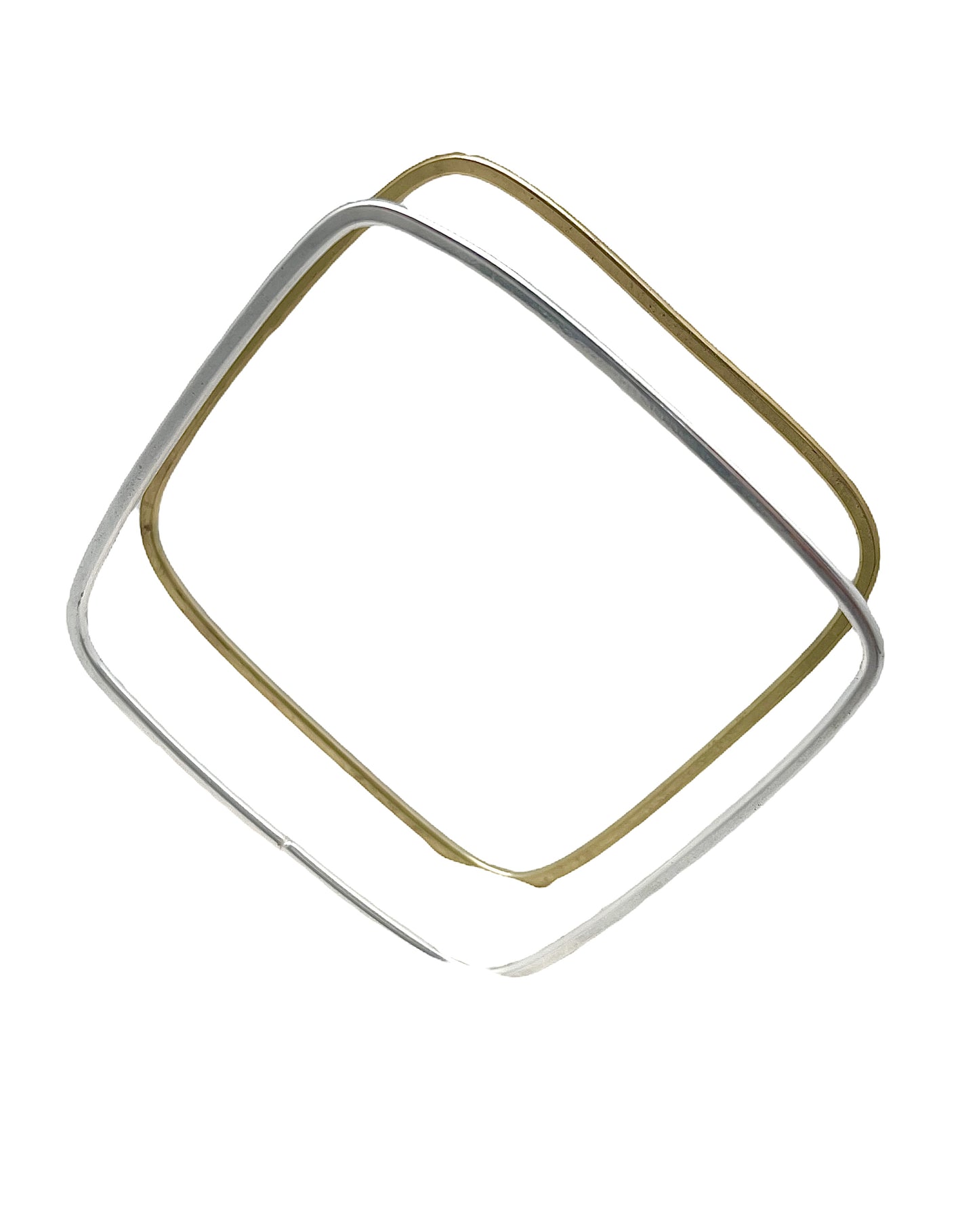 Pulseras tipo Aro Cuadradas pack oro-plata. Latón chapado